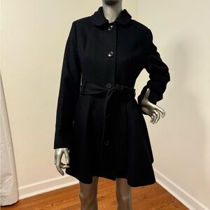 Laundry by‎ Design Black Belted Flair Skirt Trench Feminine Wool Coat S